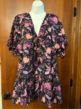 Forever 21 Black Dress with Pink and Purple Floral Print - XS
